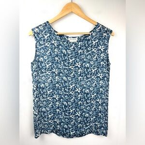 Ann Taylor Women’s 100% Silk Sleeveless Blouse Shell Tank Blue Floral Print Sz 4